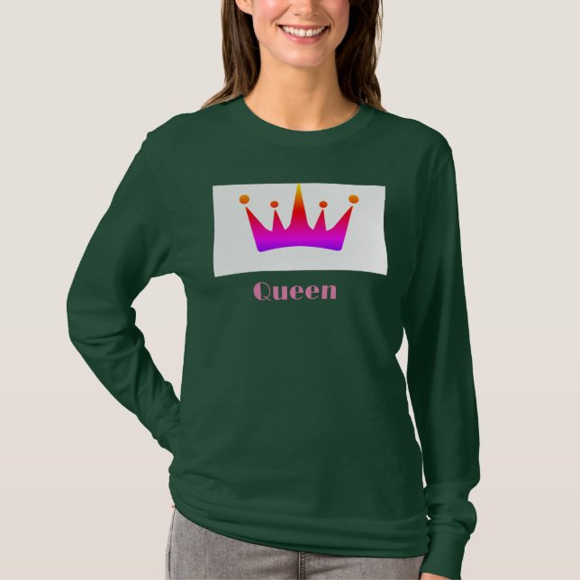 Queen Custom Text Crown Image Deep Forest Long Sle T-Shirt (Front)