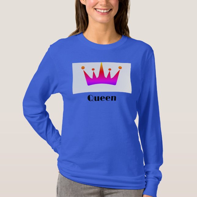 Queen Custom Text Crown Image Deep Royal Long Slee T-Shirt (Front)