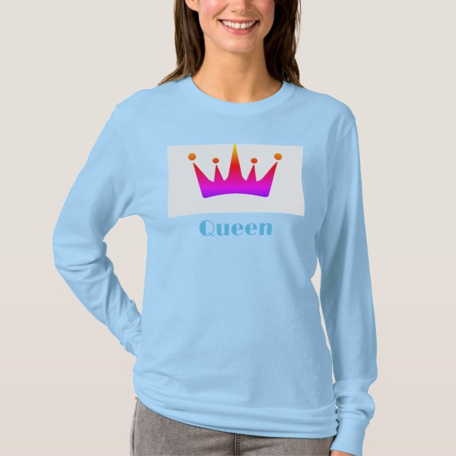 Queen Custom Text Crown Image Light Blue Long Slee T-Shirt (Front)