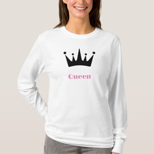 Queen Custom Text Crown Image White Long Sleeve  T_Shirt