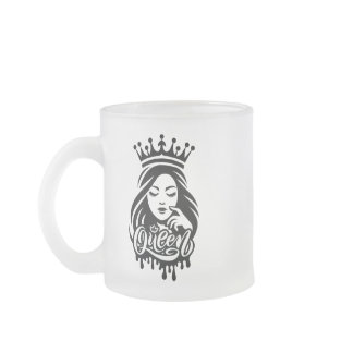 Queen Design – Elegant Royal Crown Frosted Glass Coffee Mug