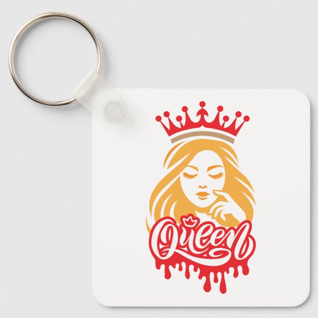 Queen Design – Elegant Royal Crown Typography for  Keychain (Front)