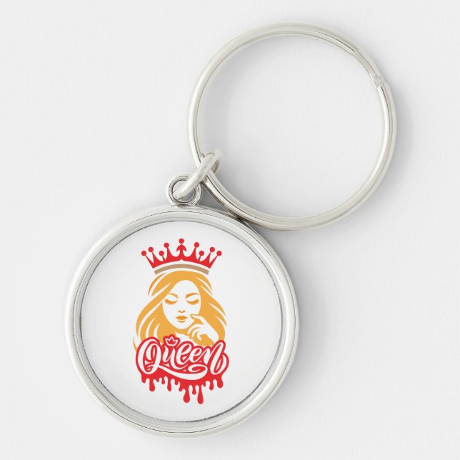 Queen Design – Elegant Royal Crown Typography for  Keychain (Front)