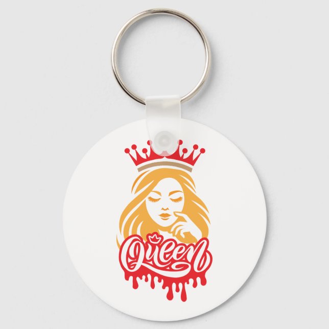 Queen Design – Elegant Royal Crown Typography for  Keychain (Front)