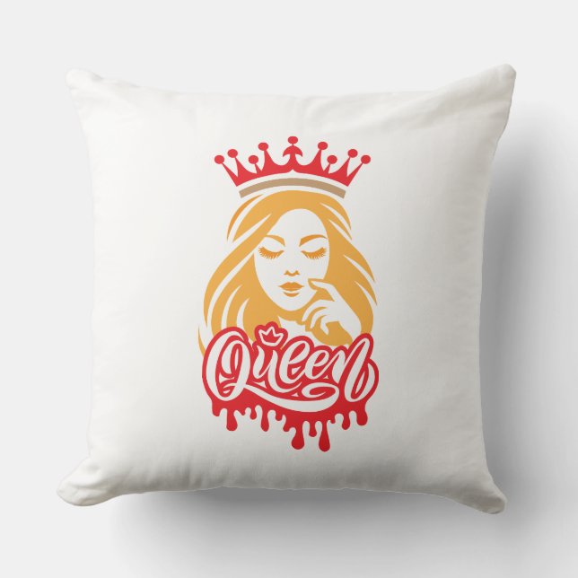 Queen Design – Elegant Royal Crown Typography for  Throw Pillow (Front)
