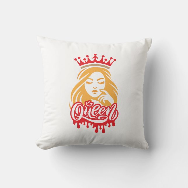 Queen Design – Elegant Royal Crown Typography for  Throw Pillow (Front)