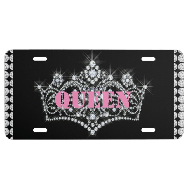 Queen Diamonds Crown Aluminum License Plate (Front)