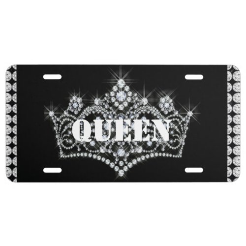 Queen Diamonds Crown Aluminum License Plate
