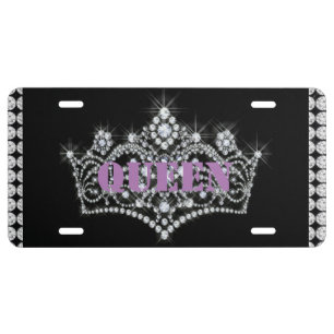 Queen Diamonds Crown Aluminum License Plate