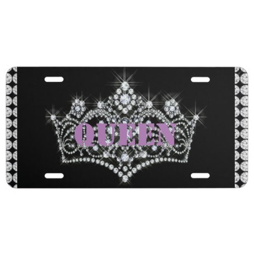 Queen Diamonds Crown Aluminum License Plate