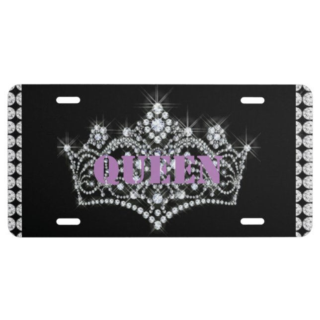 Queen Diamonds Crown Aluminum License Plate (Front)
