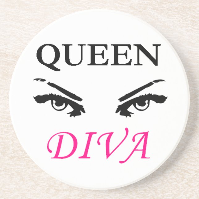 Queen Diva black & pink logo with feminine eyes Sandstone Coaster (Front)