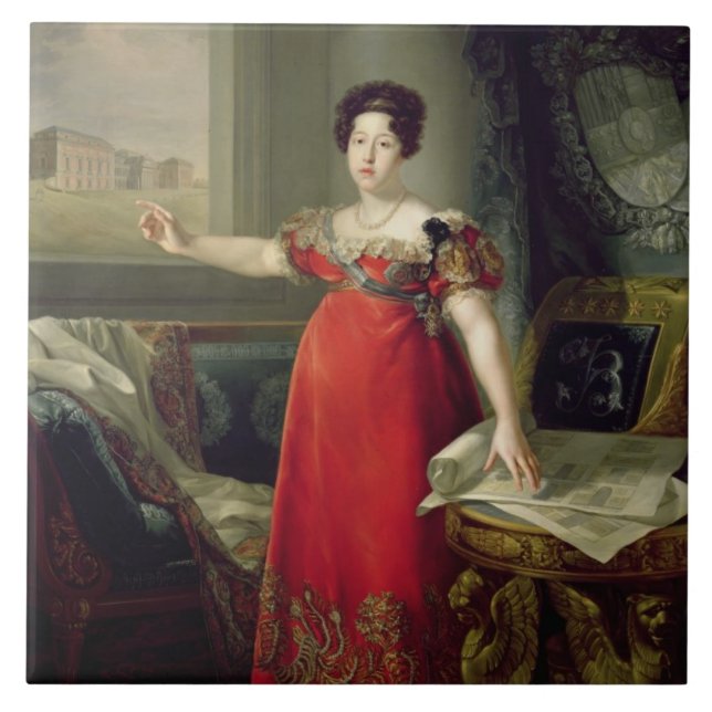 Queen Dona Maria Isabel de Braganza, 1829 (oil on Ceramic Tile (Front)