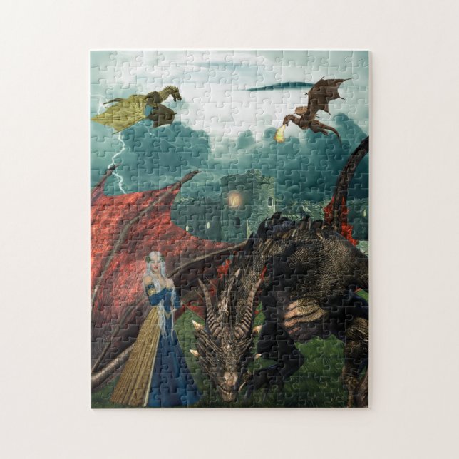 Queen Dragons Wyvern Fire Breathing Castle Jigsaw Puzzle (Vertical)