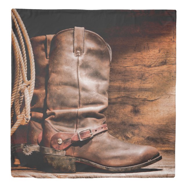 Queen Duvet Cover Cowboy Boots Barn Wood Rustic Co (Front)