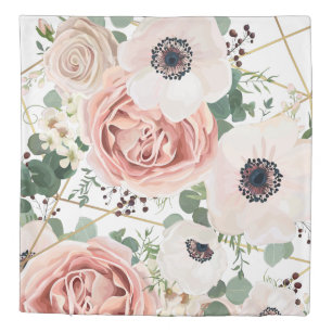 Queen Duvet Cover Geometric Garden Rose Anemone