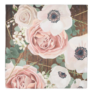 Queen Duvet Cover Geometric Garden Rose Barn Wood