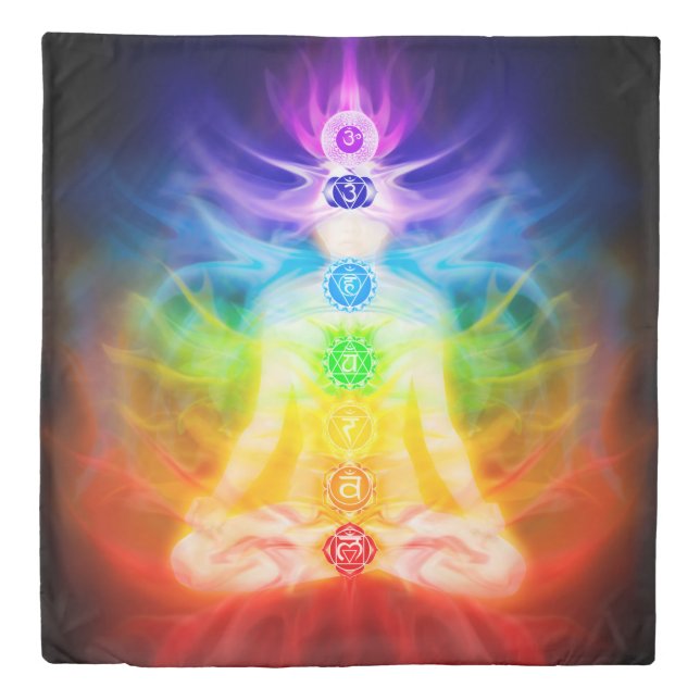 Queen duvet cover Glowing Qi energy chakras (Front)