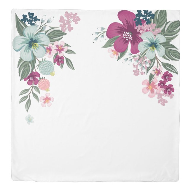 Queen Duvet Cover Tropical Flower on White (Front)