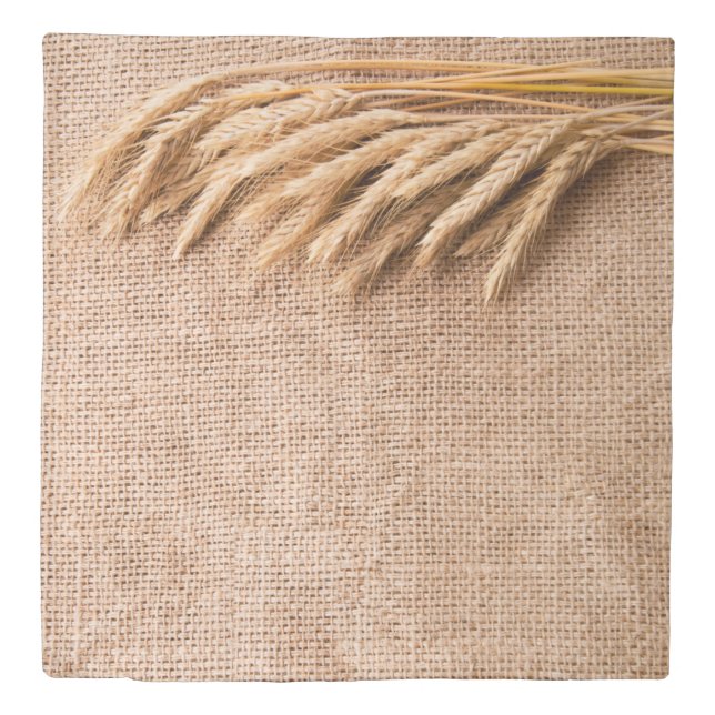 Queen Duvet Cover Wheat on Burlap Sack Country Rus (Front)
