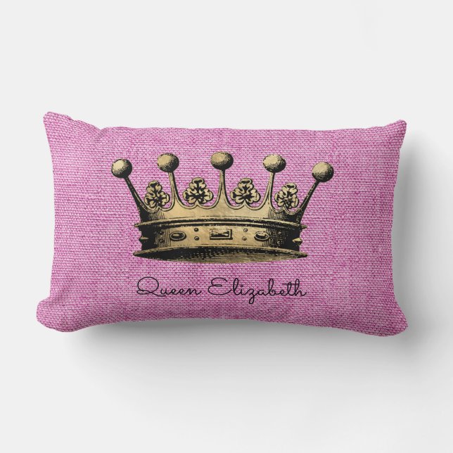 Queen Elizabeth Custom Name Royal Gold Crown Lumbar Pillow (Front)