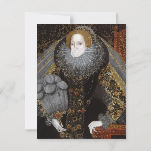 Queen Elizabeth I blowing a white bubble gum (Front)