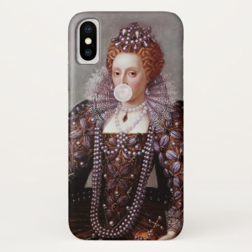 Queen Elizabeth I blowing white bubble gum iPhone X Case