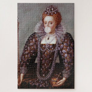 Queen Elizabeth I blowing white bubble gum Jigsaw Puzzle