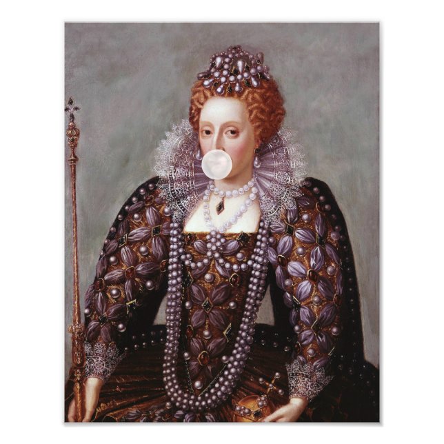 Queen Elizabeth I blowing white bubble gum Photo Print (Front)