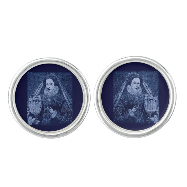 Queen Elizabeth I in blue Cufflinks (Front)