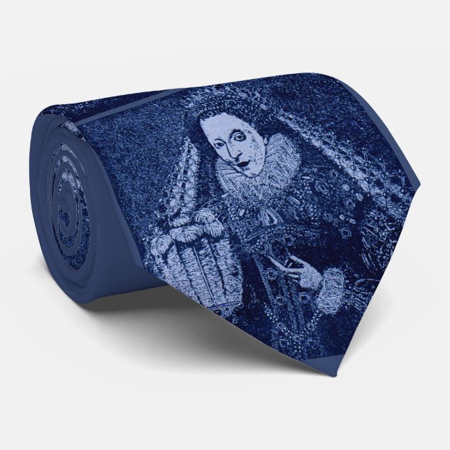Queen Elizabeth I in blue print  Neck Tie (Rolled)