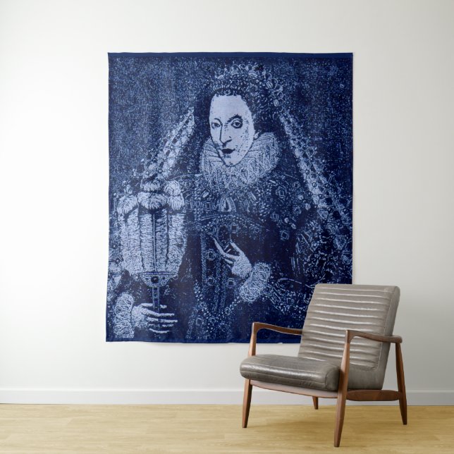 Queen Elizabeth I in blue print Tapestry (In Situ)