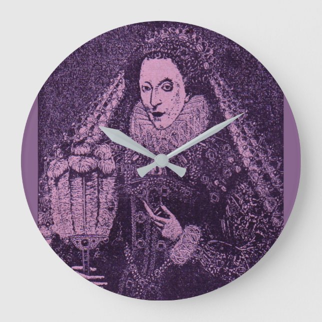 Queen Elizabeth I in lavender print Large Clock (Front)