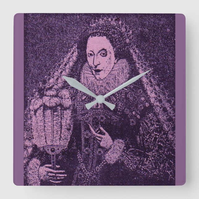Queen Elizabeth I in lavender print Square Wall Clock (Front)