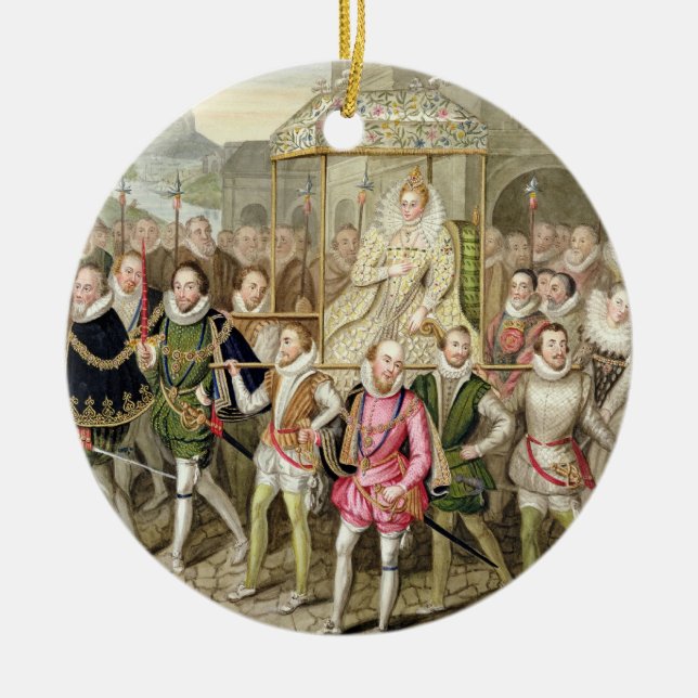 Queen Elizabeth I in procession with her Courtiers Ceramic Ornament (Front)