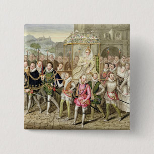 Queen Elizabeth I in procession with her Courtiers Pinback Button