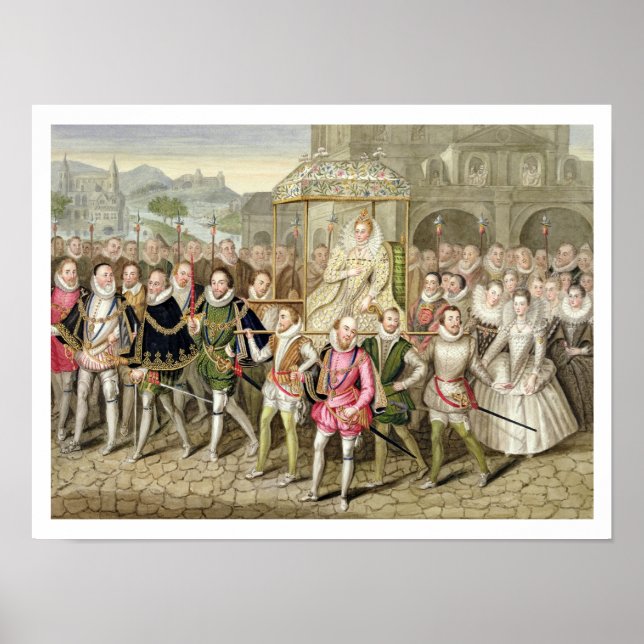 Queen Elizabeth I in procession with her Courtiers Poster (Front)