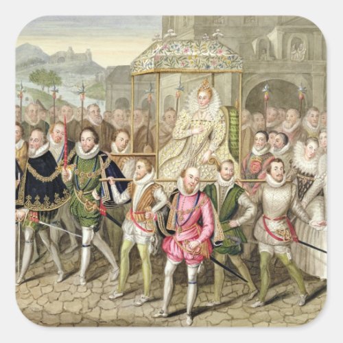 Queen Elizabeth I in procession with her Courtiers Square Sticker