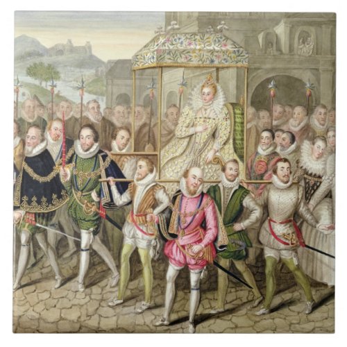 Queen Elizabeth I in procession with her Courtiers Tile