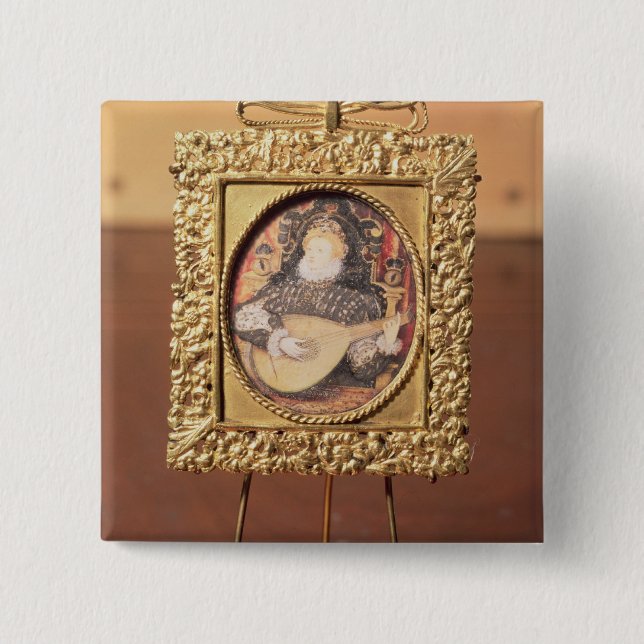 Queen Elizabeth I playing the lute (miniature incl Button (Front)