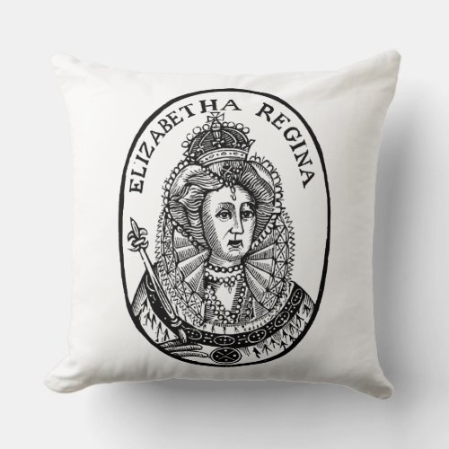 Queen Elizabeth I Woodcut Portrait Throw Pillow