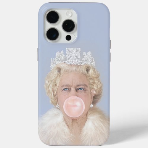 Queen Elizabeth II blowing a pink bubble gum iPhone 15 Pro Max Case