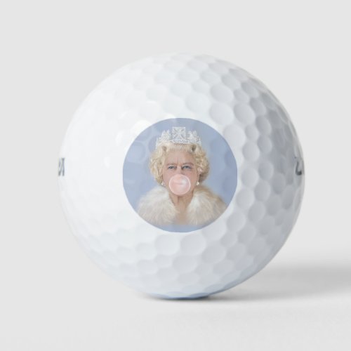 Queen Elizabeth II blowing a pink bubble gum Golf Balls
