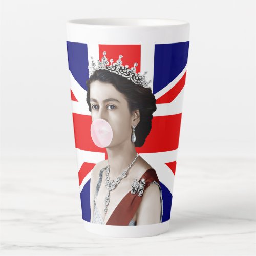 Queen Elizabeth II blowing pink bubble gum Latte Mug