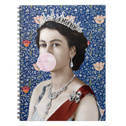 Queen Elizabeth II blowing pink bubble gum Notebook
