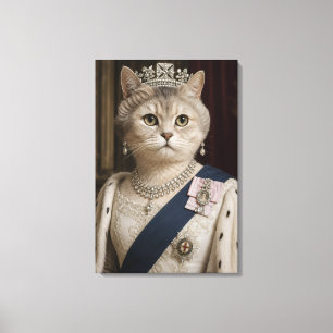Queen Elizabeth II Cat Portrait Royal Feline Art Canvas Print