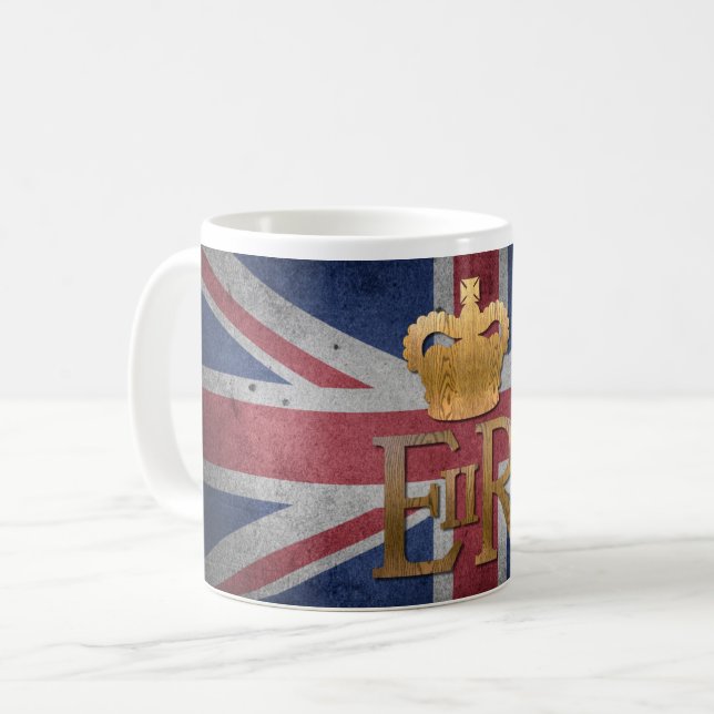 Queen Elizabeth II ER Mug with British Flag (Front Left)