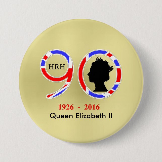 Queen Elizabeth II Of England 90th Birthday Pinback Button (Front)