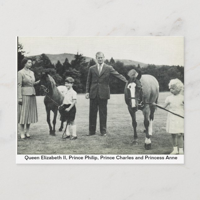 Queen Elizabeth II,  Prince Philip, Charles, Anne Postcard (Front)