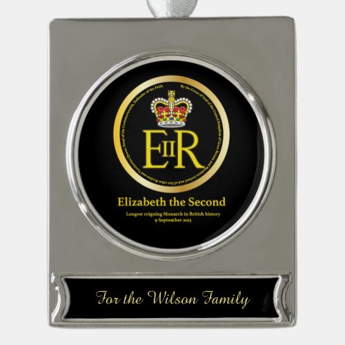 Queen Elizabeth II Reign Silver Plated Banner Ornament